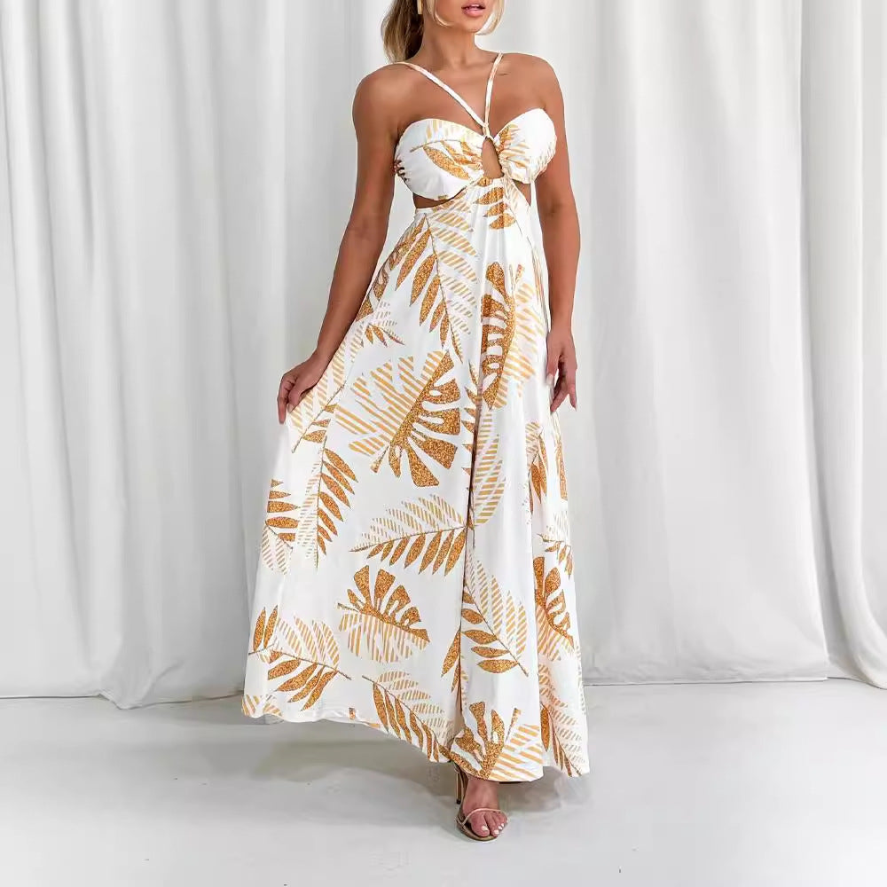 Robe longue d'été dos nu décontractée imprimée