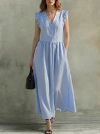 Linen and cotton wrap dress, loose fit with pockets