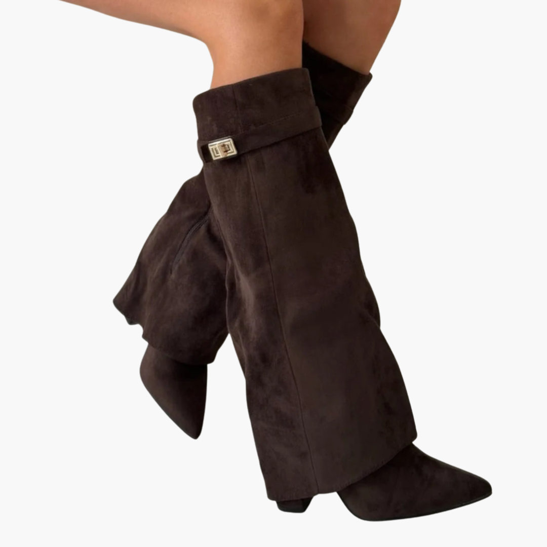 Women's suede orthopedic boots with a low heel