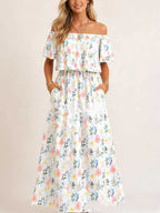 Robe longue à épaules dénudées, imprimée et confortable