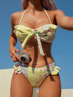 Andréa — Bikini deux-pièces fendu à motif floral