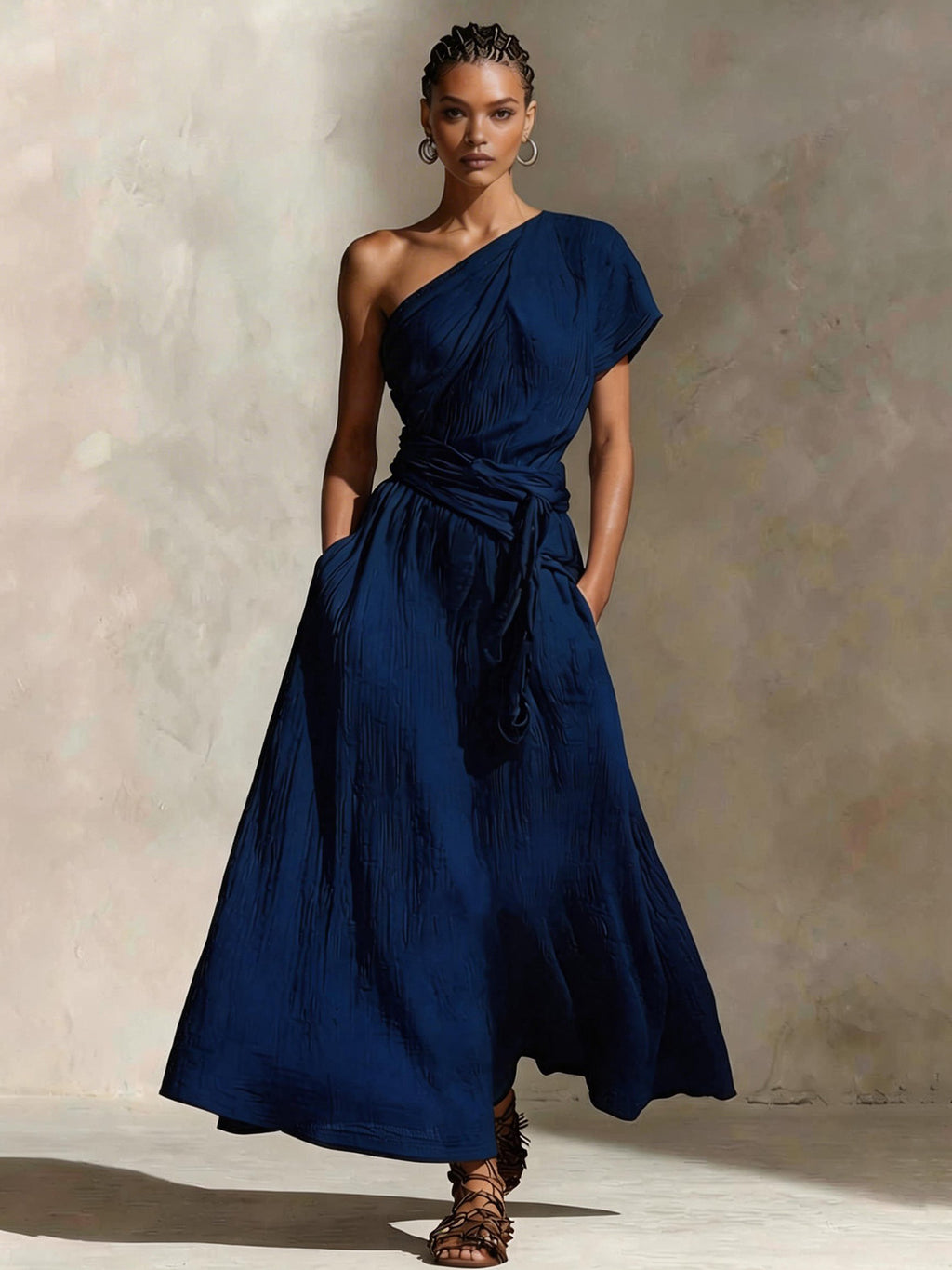 Robe longue asymétrique à nouure
