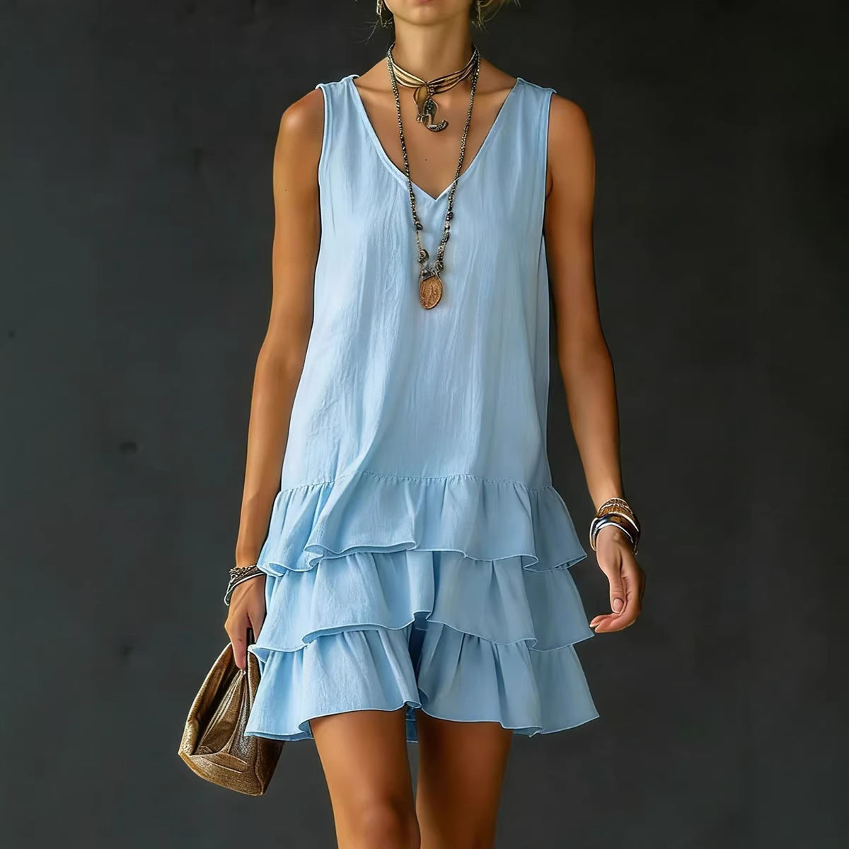 Robe lin-coton col V sans manches