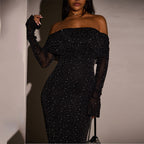 FrenchLiz - Robe pailletée à épaules dénudées pour femme, édition automne