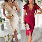 Robe courte fendue décolleté manches courtes de soirée