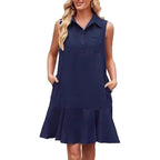 Robe chemise sans manches unie — Coupe fluide