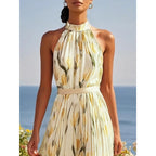 Flowy halter-neck wrap dress with floral print