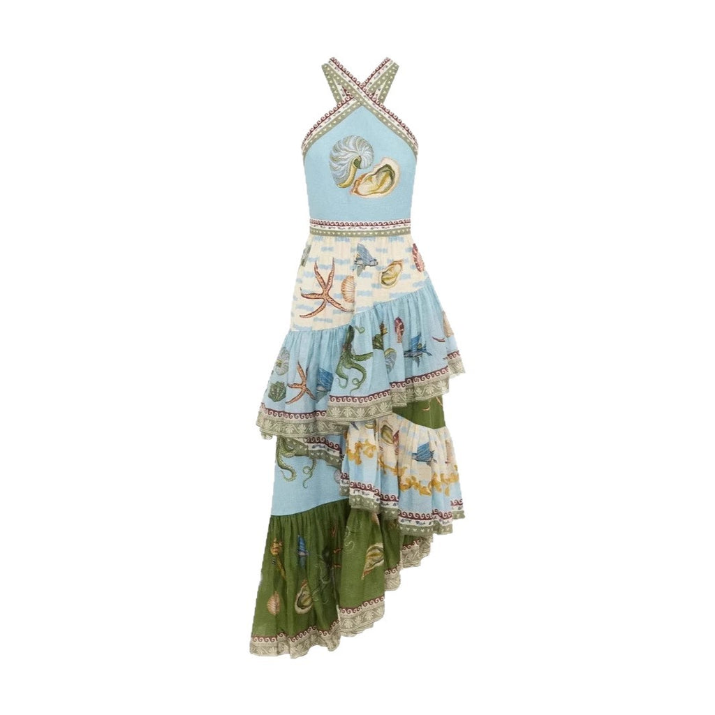 Robe longue lin et coton sans manches, encolure dégagée