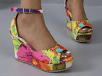 Multicoloured open-toe wedge shoe