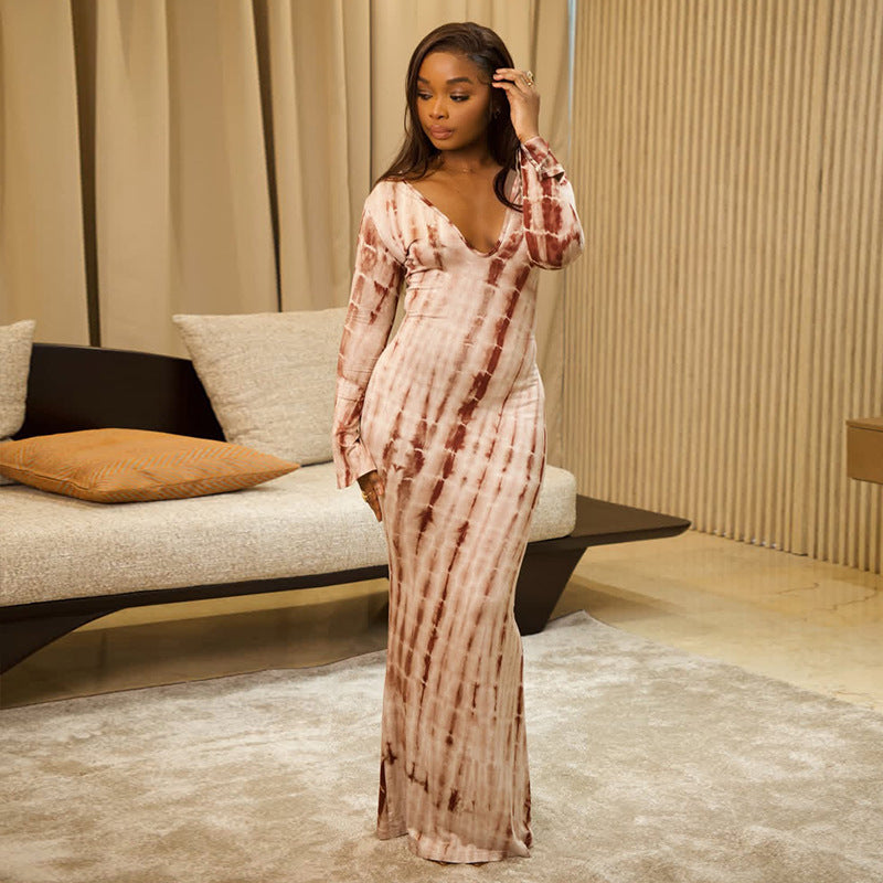 Robe longue color-block blanc et caramel