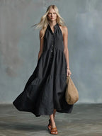 Robe-chemise lin et coton, coupe ample sans manches