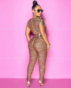 Sleeveless rhinestone jumpsuit