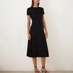 Robe d'été col rond manches courtes noir et bordeaux