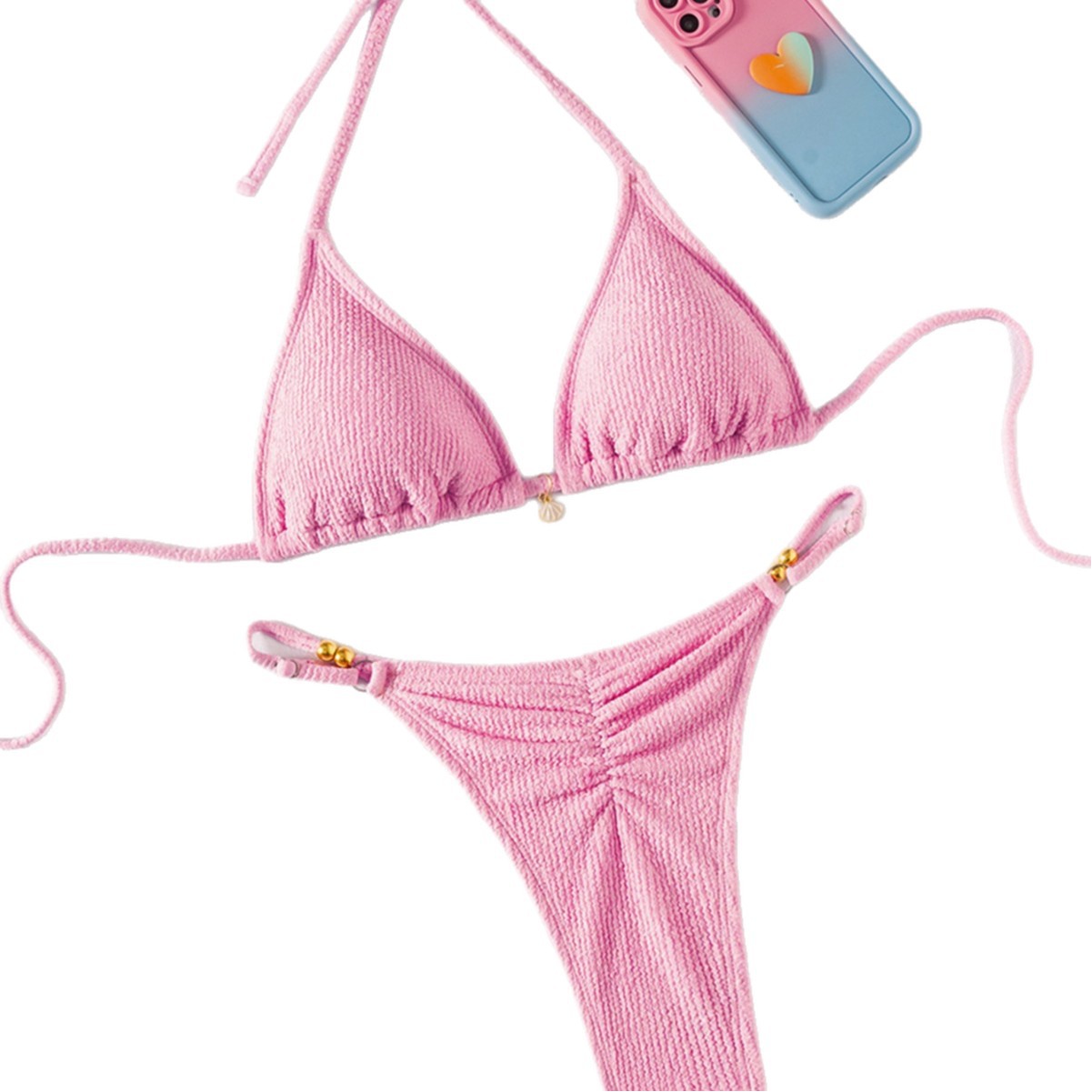 Galatée — Maillot de bain à volants et perles rose