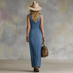 Robe denim sans manches coupe vintage