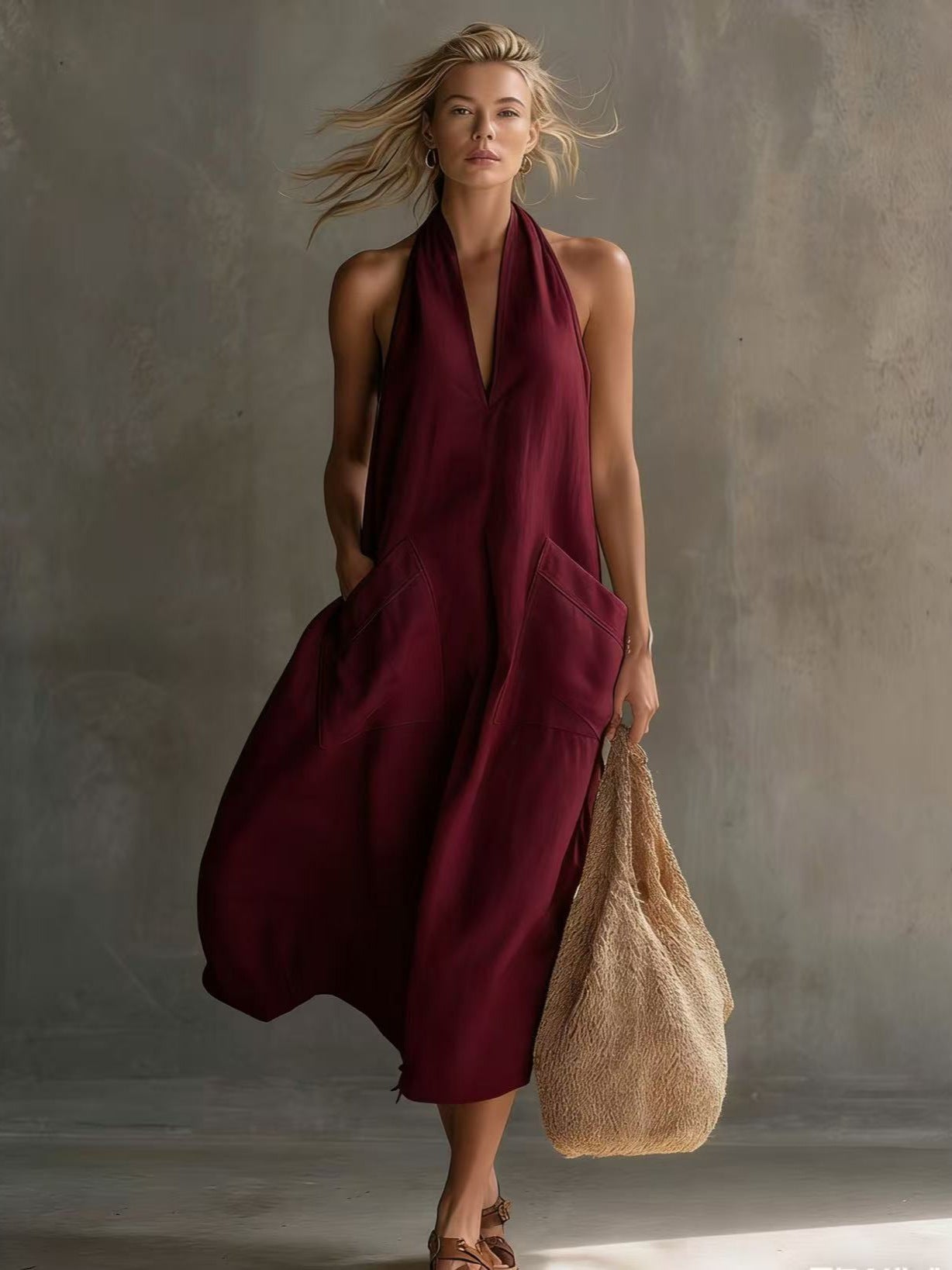 Robe lin col V sans manches — Coupe décontractée
