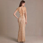 Robe longue dos nu perlée et paillettes