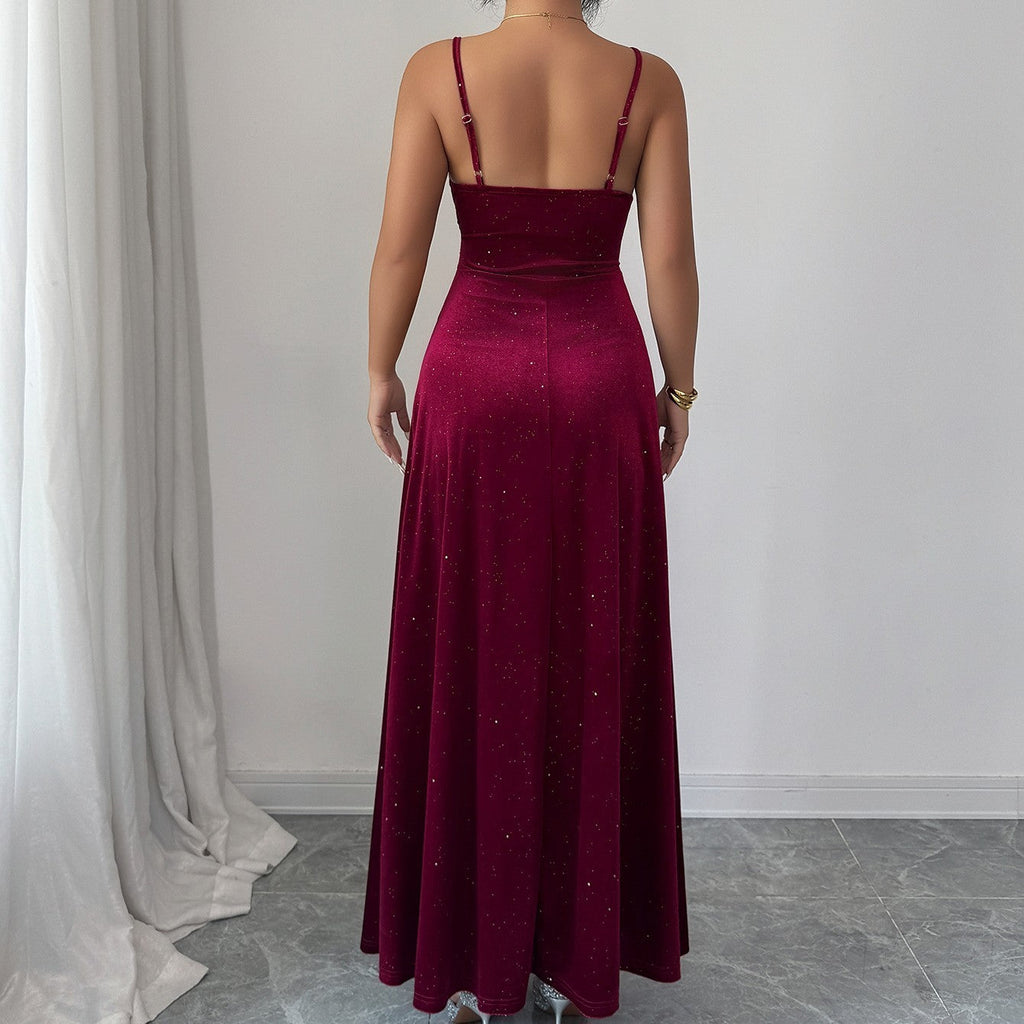 Robe longue scintillante à bretelles de soirée