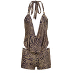 Alessandra — Leopard Lace-Up Beach Shorts Set