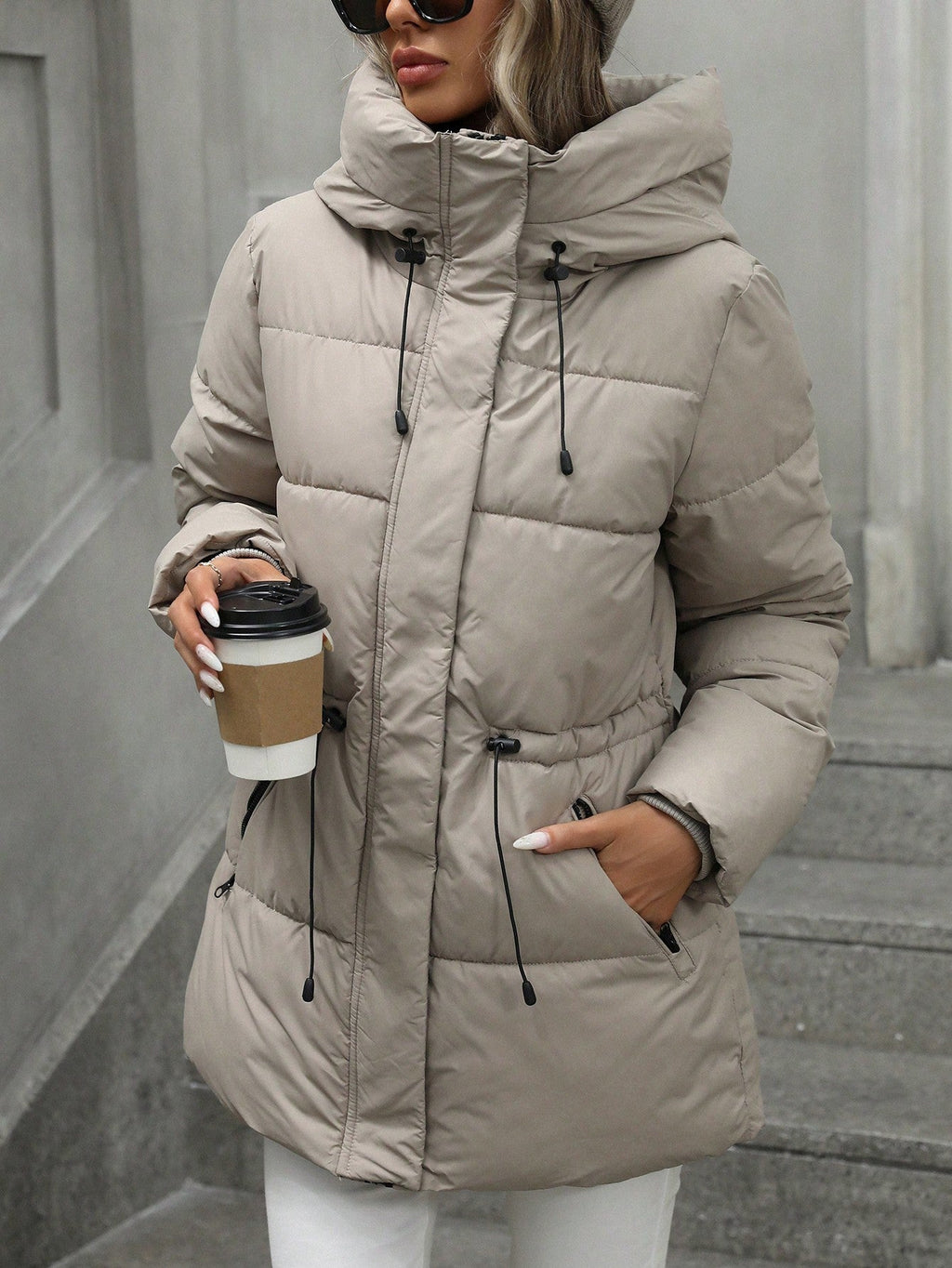 Manteau mi-long matelassé à capuche - Chic&Shines