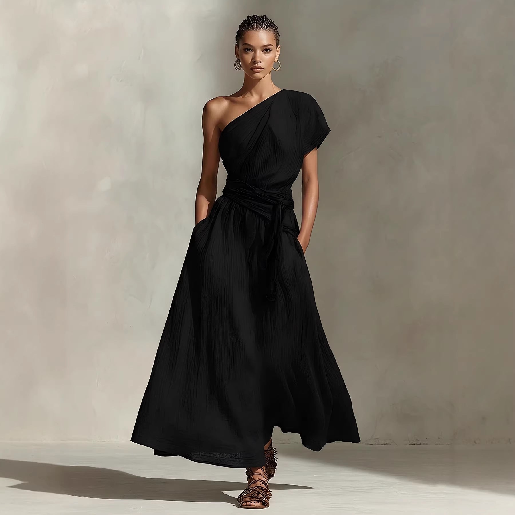 Robe longue asymétrique à nouure