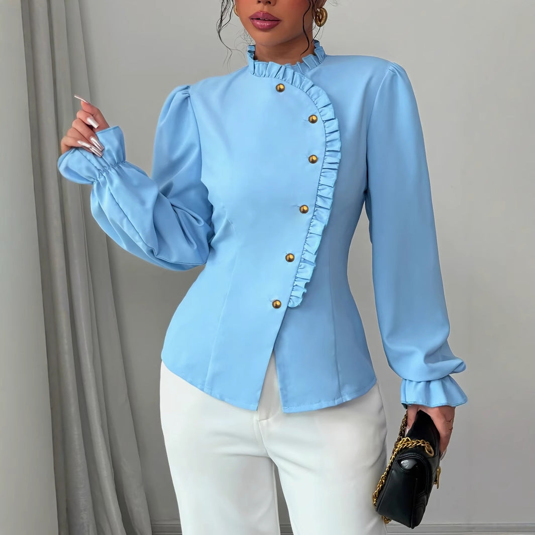 Chemisier élégant à manches longues et col boutonné asymétrique - Chic&Shines