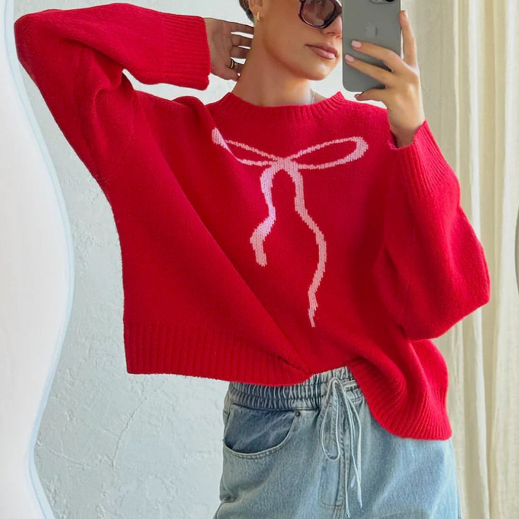 Pull rétro à nœud en jacquard brillant