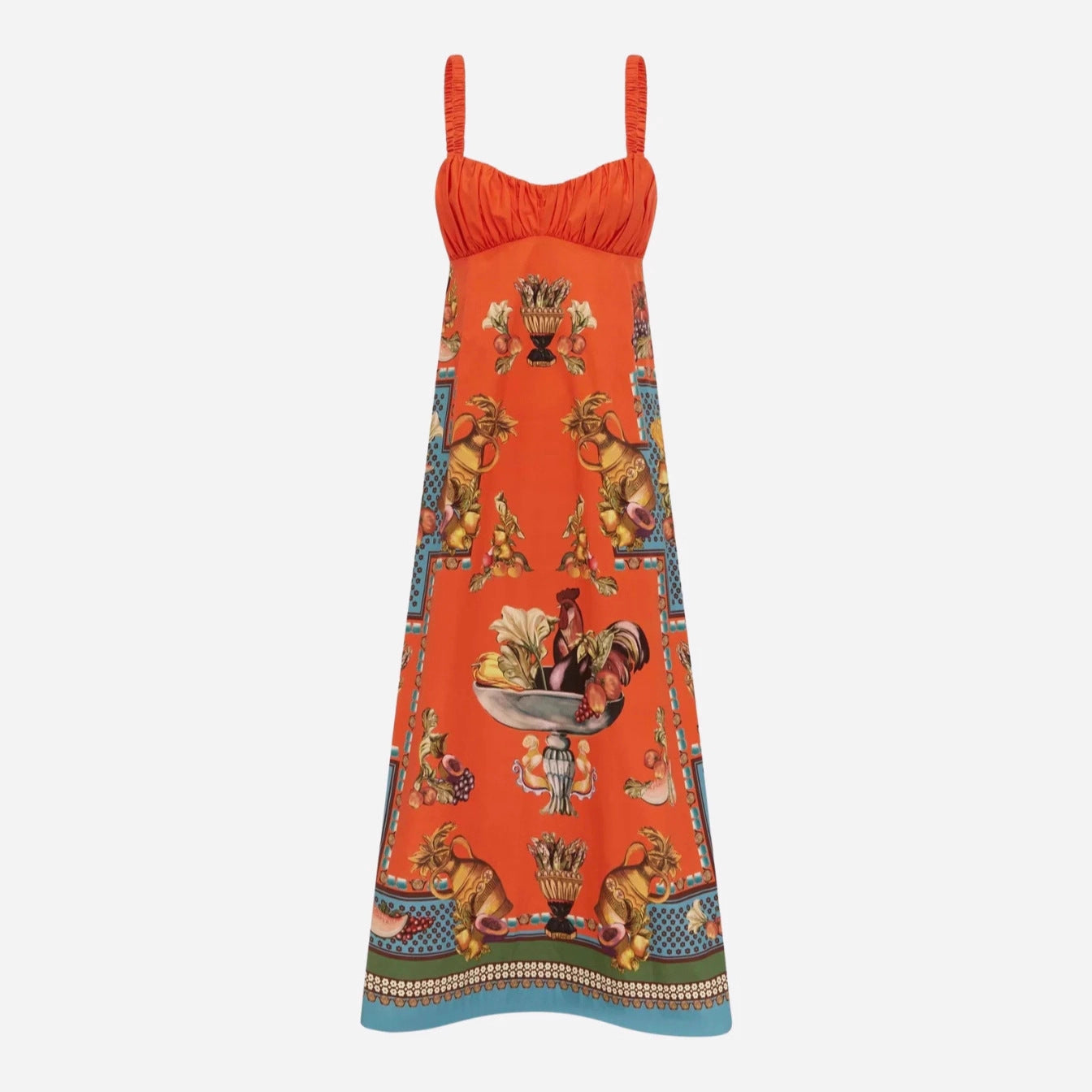 Robe longue lin imprimé, taille souple et volants