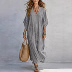 Robe longue rayée col V - Coupe ample et confortable