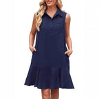 Robe chemise sans manches unie — Coupe fluide