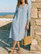 Robe lin col chemise oversize - Coupe décontractée