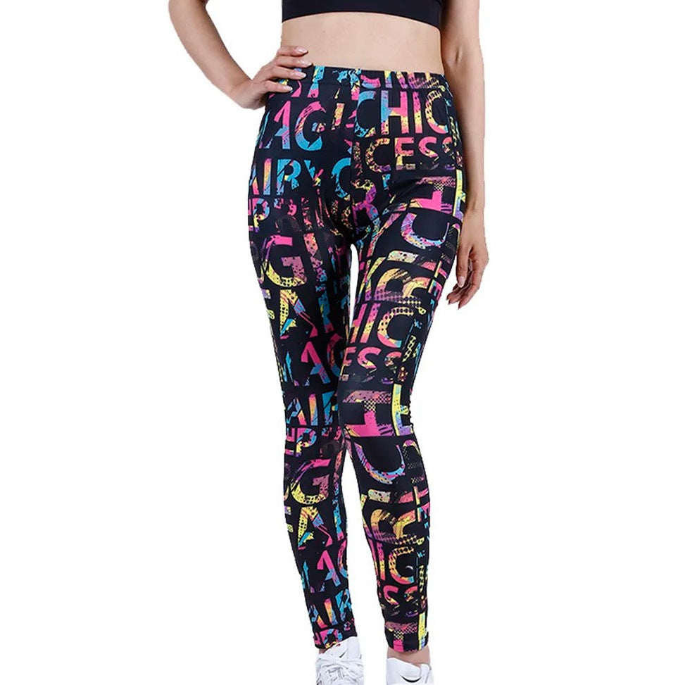 Pantalon de yoga élastique motif lettres