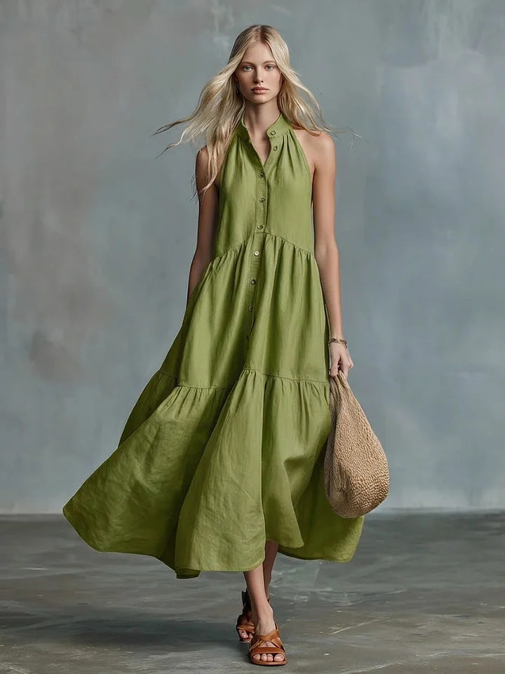 Robe-chemise lin et coton, coupe ample sans manches
