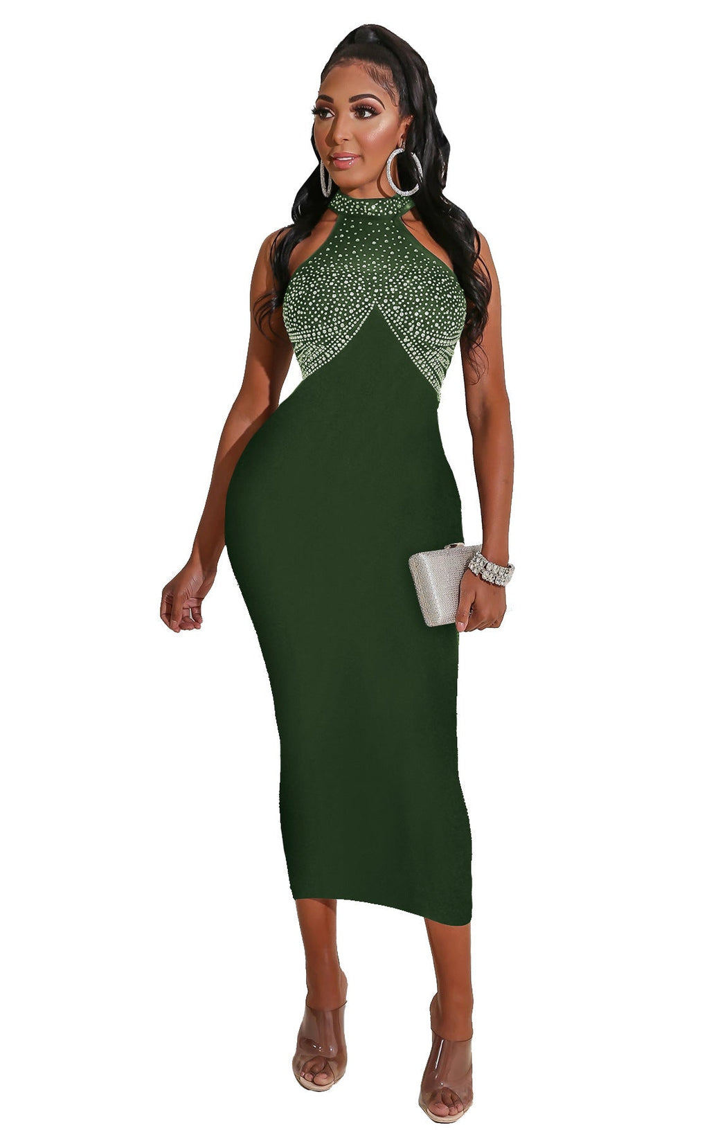 Robe longue licou sexy en diamant - Chic&Shines