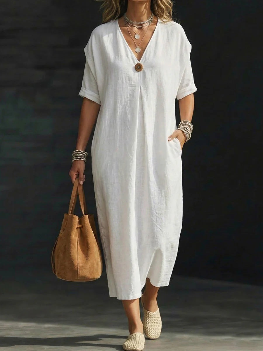 Linen and cotton wrap dress — Bohemian comfort