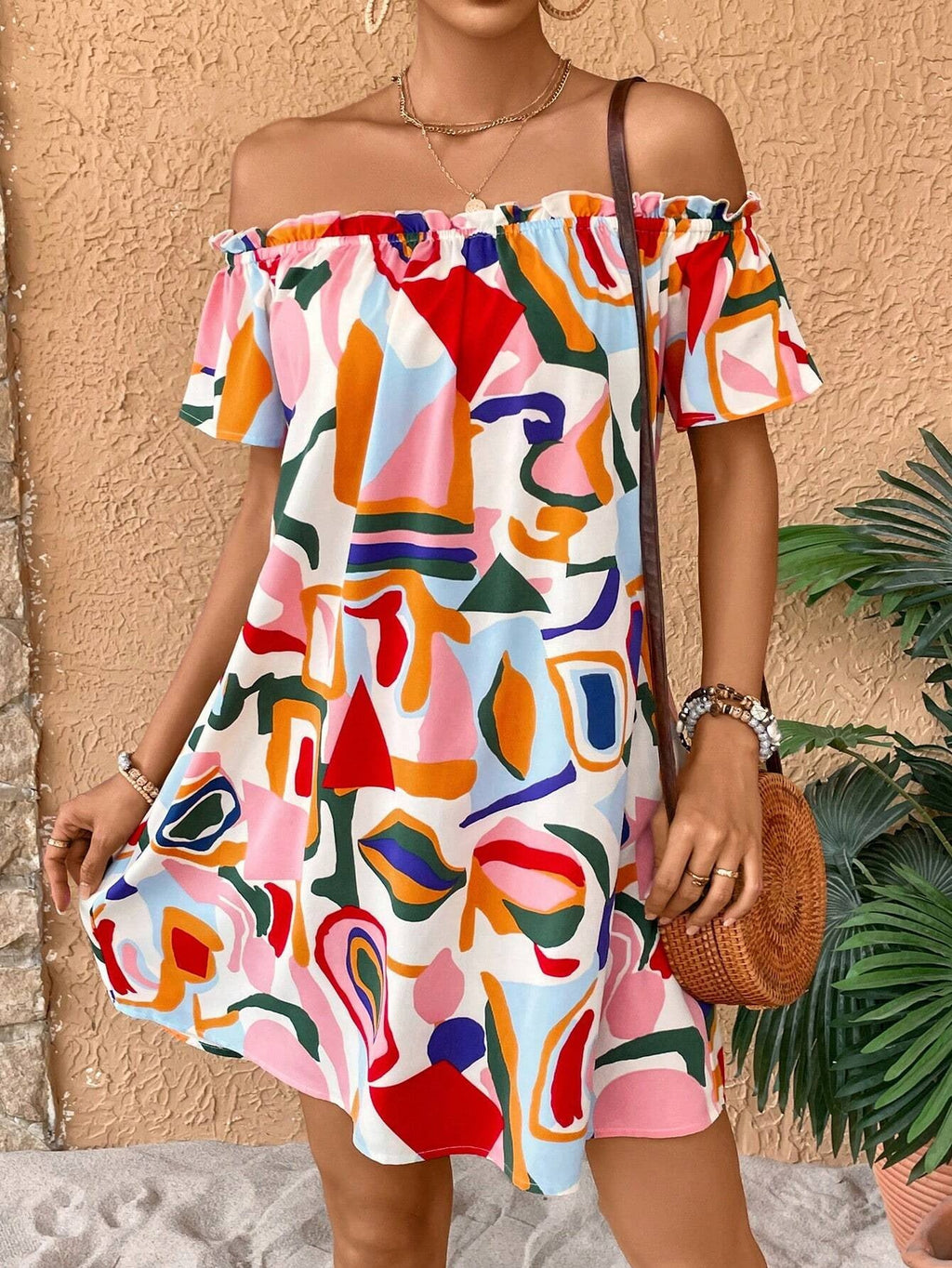 Robe courte bustier imprimé tropical - Chic&Shines