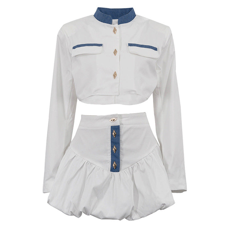 Long-sleeve shirt and mini skirt set