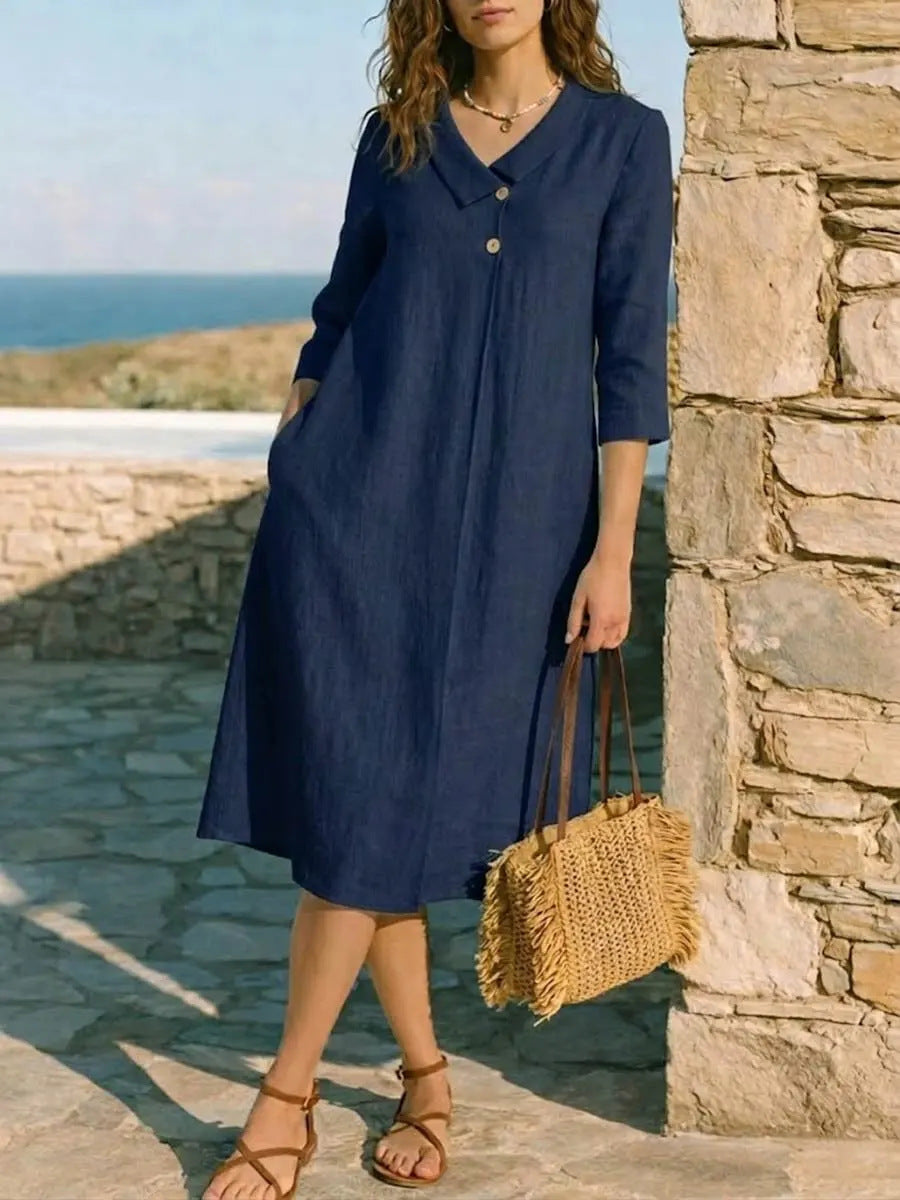 Robe lin col chemise oversize - Coupe décontractée