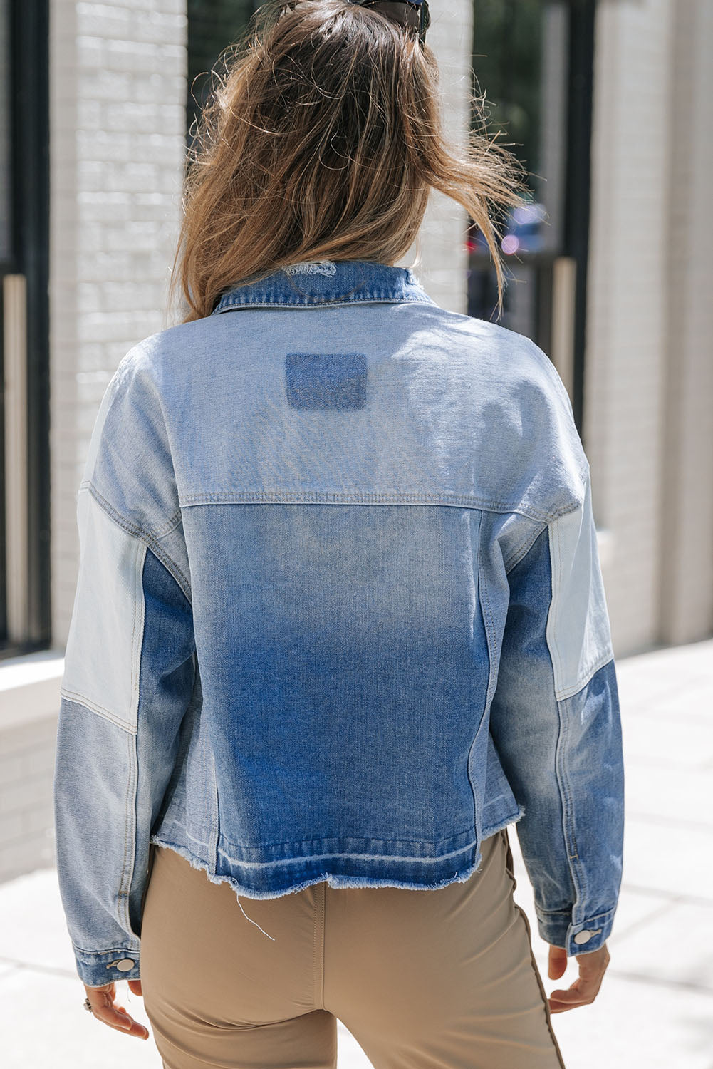 Veste en denim élégante avec patchwork et ourlet effiloché - Automne Femmes