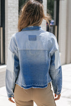 Veste en denim élégante avec patchwork et ourlet effiloché - Automne Femmes