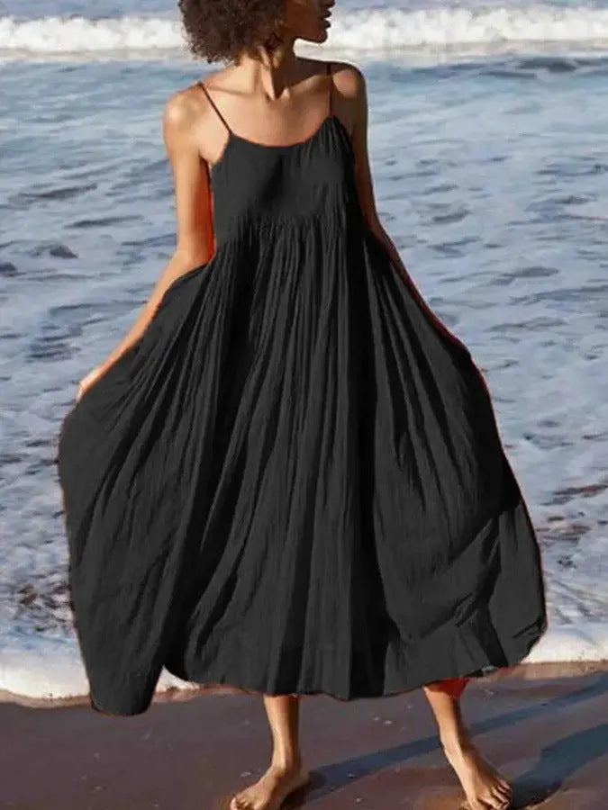 Sleeveless fluid midi wrap dress