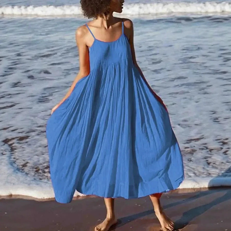 Sleeveless fluid midi wrap dress