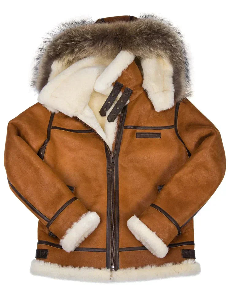 EnglishMeti - Sheepskin winter jacket with fur hood