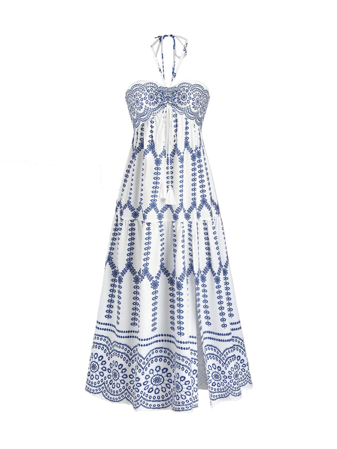 Robe tube fendue à motifs géométriques et laçage