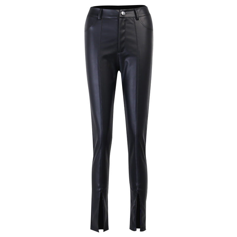 Pantalon en cuir à fermeture éclair fendue