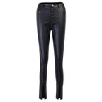 Pantalon en cuir à fermeture éclair fendue