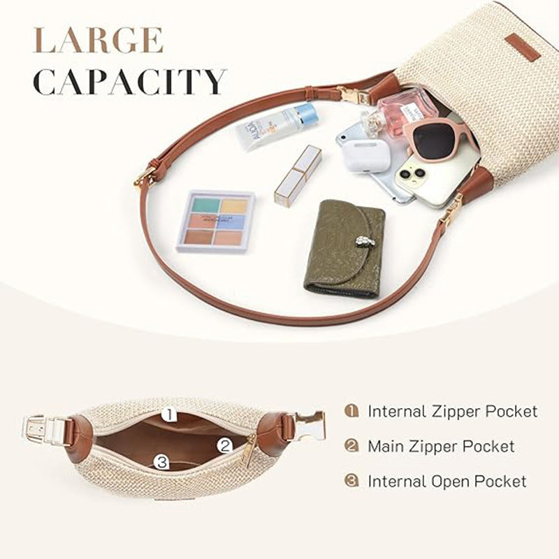 Straw woven shoulder bag