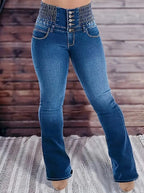 Jean taille haute à boutons extensible - Chic&Shines
