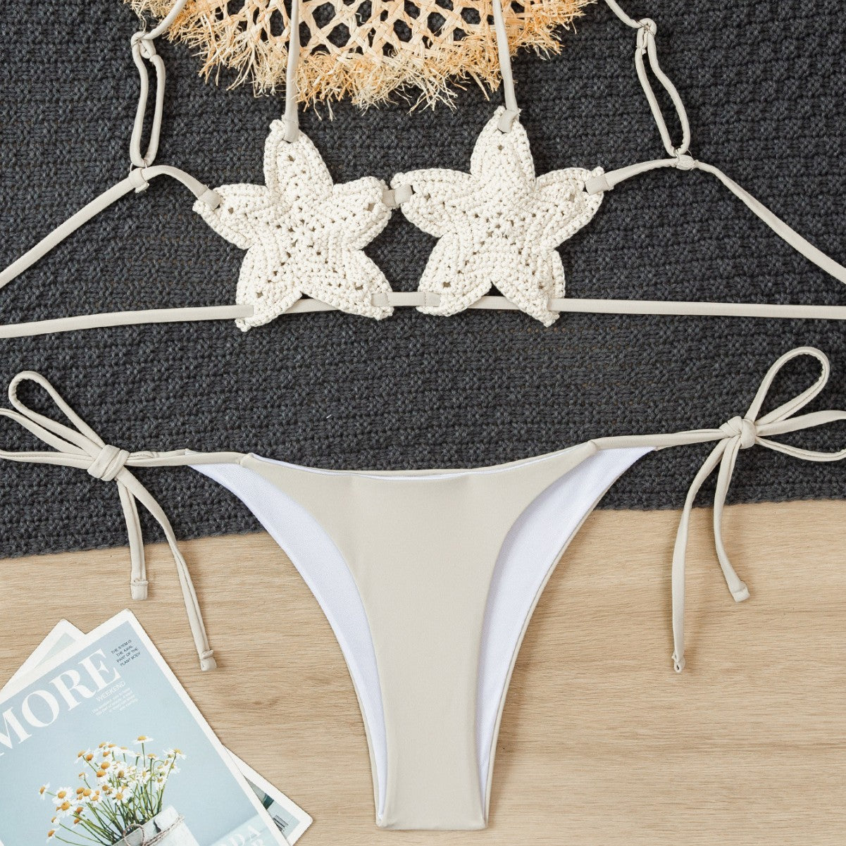 Francesca — Apricot open-knit swimsuit