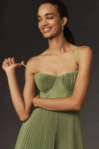 Ditte | Autumnal pleated tulle fit & flare midi bustier dress